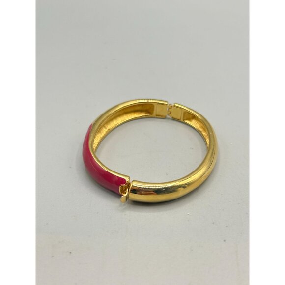Monet Bracelet Gold Tone & Fuchsia Pink Enamel Hinged Bangle Bracelet - Picture 5 of 8